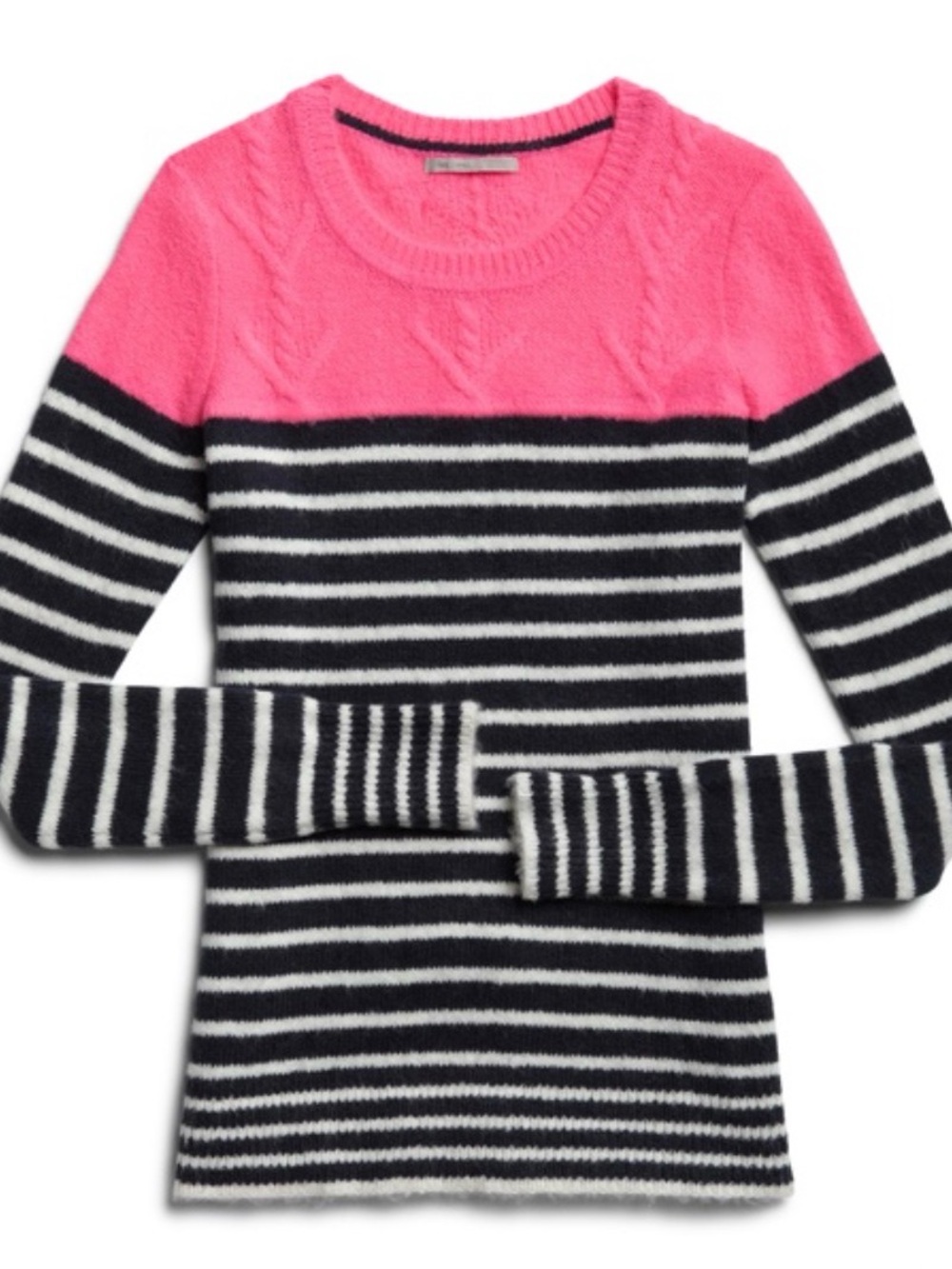 GAP Pink Yoke Navy and White Striped Crewneck Sweater